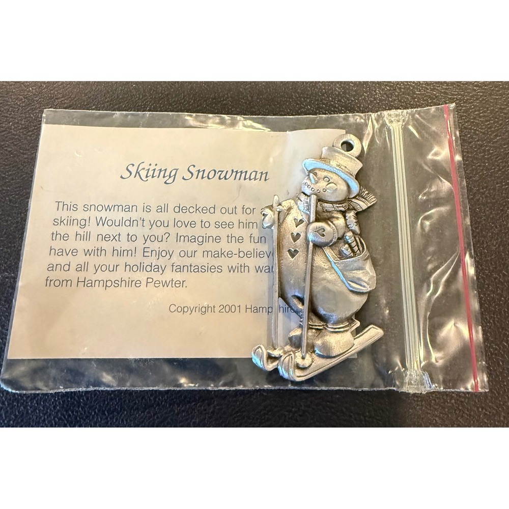 Hampshire Pewter Christmas Skiing‎ Snowman Ornament Silver 2001 Holiday Decor